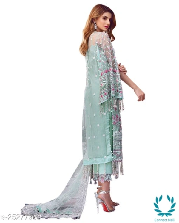 Classy Modern Women Gowns - Free Size, Sea Green, Georgette, EMbroidered, Pack of:1